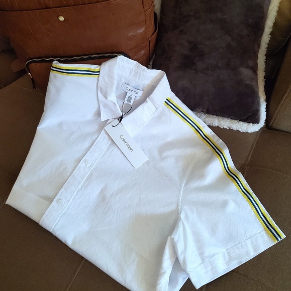 NEW CK Racing Stripe Short Sleeved Dress Shirt - Picture 1 of 7